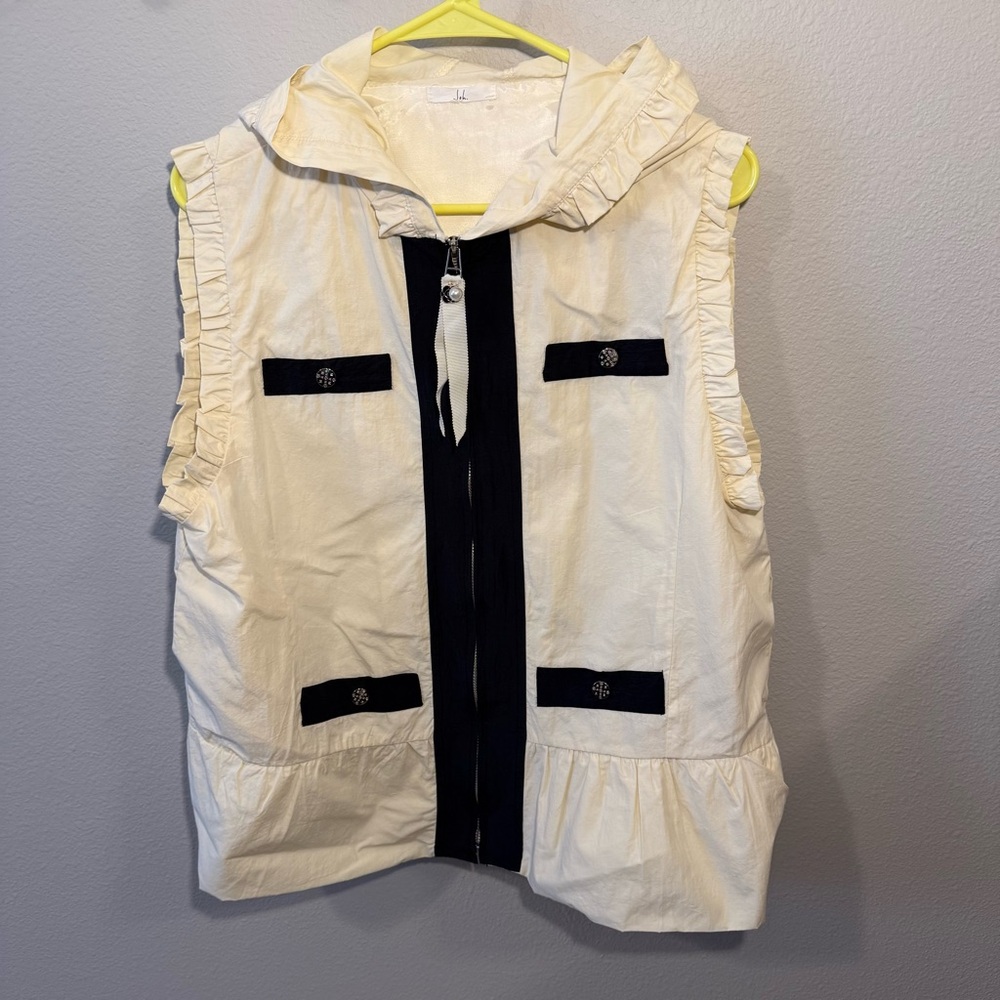 Joh Cream And Black Zip Up Vest